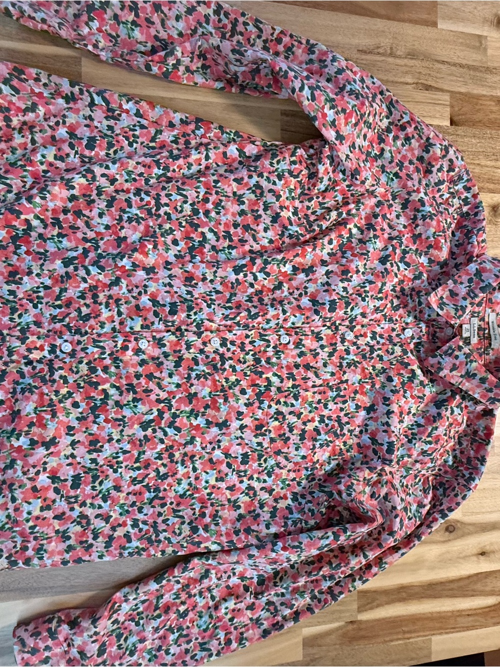 L.L. Bean Floral Button-Down Shirt - Pink, Green, White